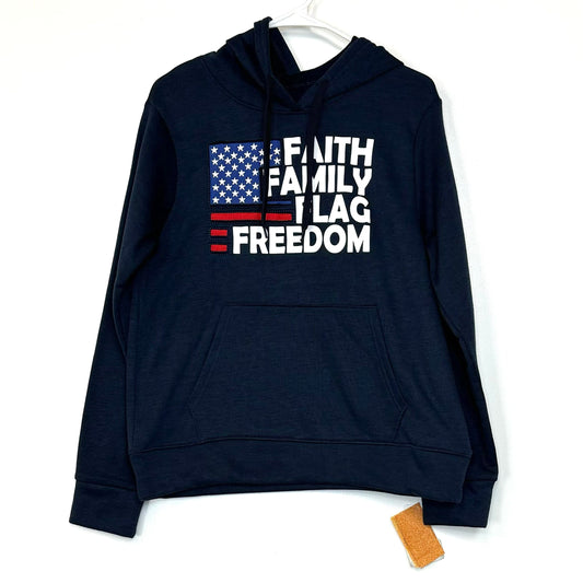 Faith Family Flag Freedom | Pullover Hoodie Sweatshirt | Color: Blue | Size: M | NWT