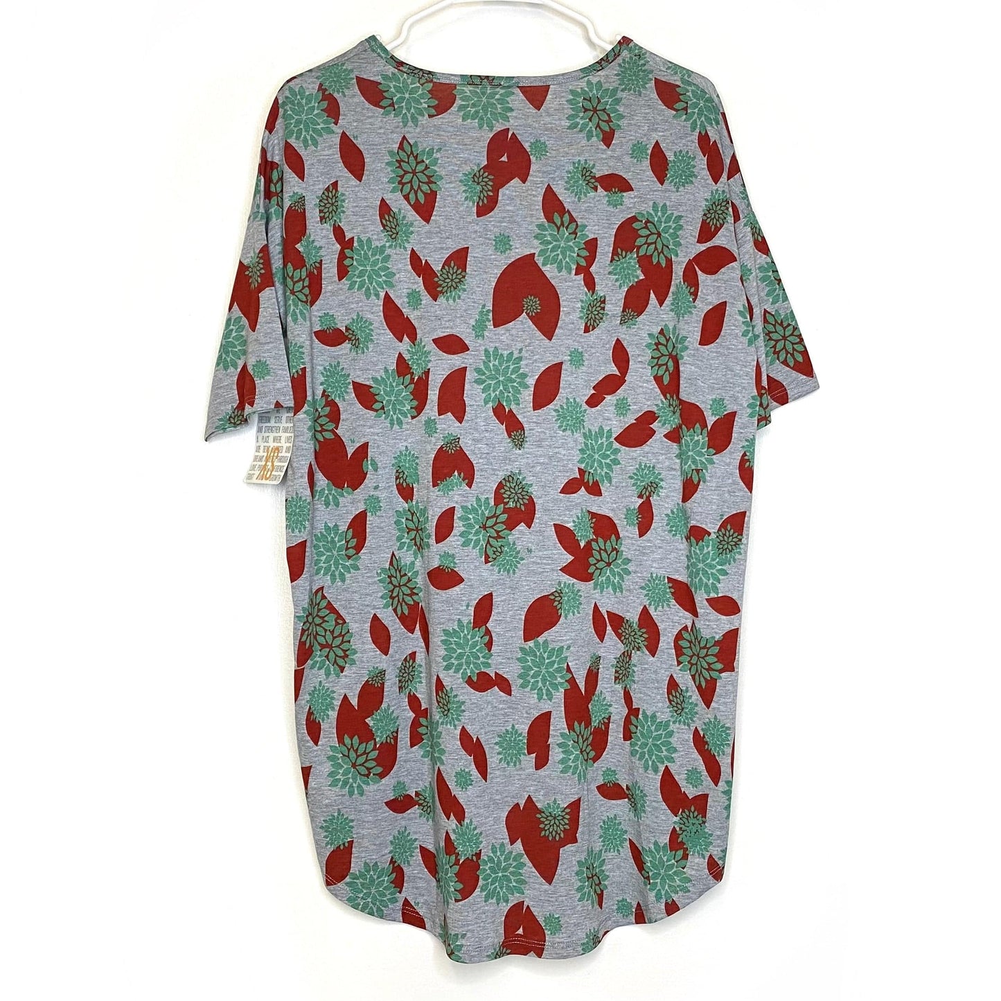 LuLaRoe Womens XS Irma Red/Green/Gray Retro Botanical S/s Tunic Top NWT