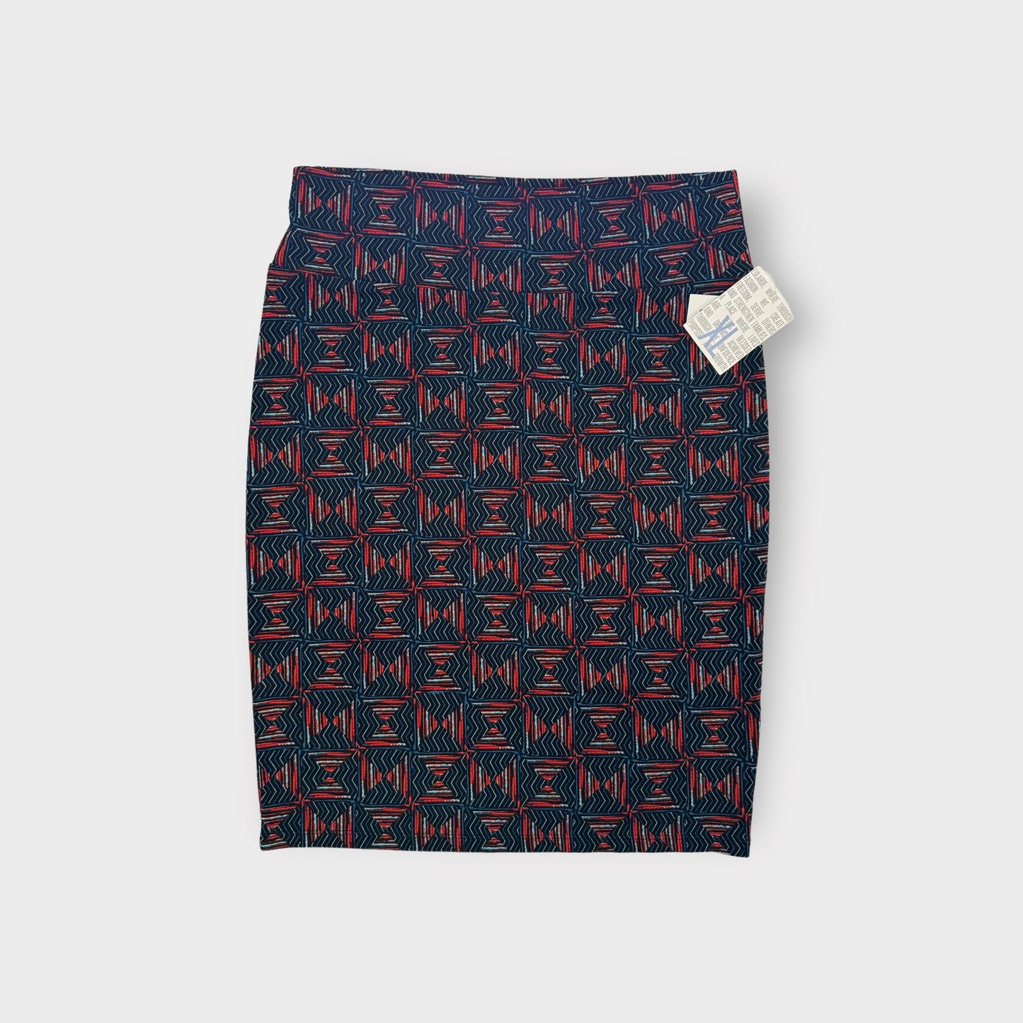 LuLaRoe Cassie Pencil Skirt | XL (18-20) | Blue/Red | Geometric | NWT