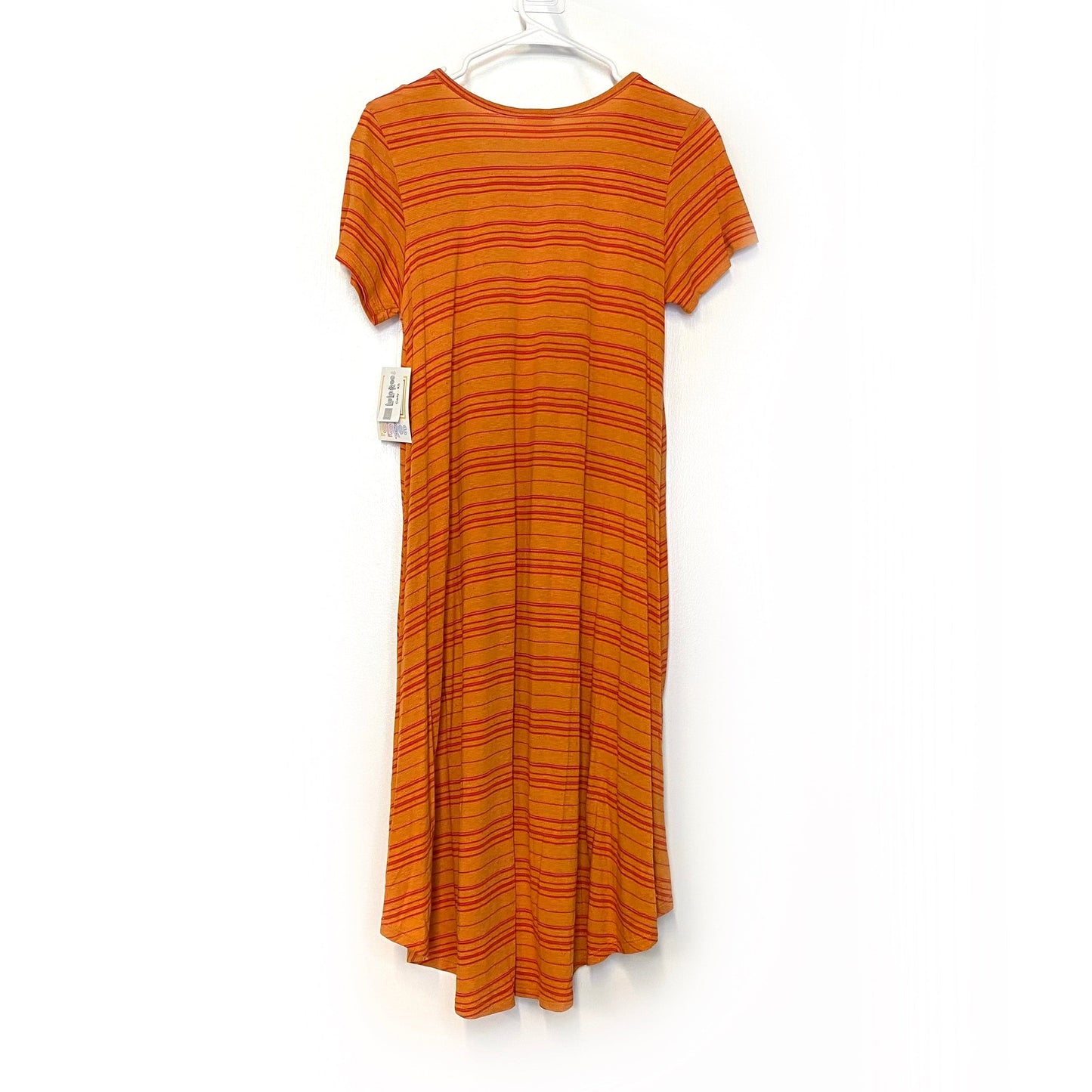 LuLaRoe Womens XS Orange/Red Uneven Stripes 'Carly' S/s Swing Dress NWT