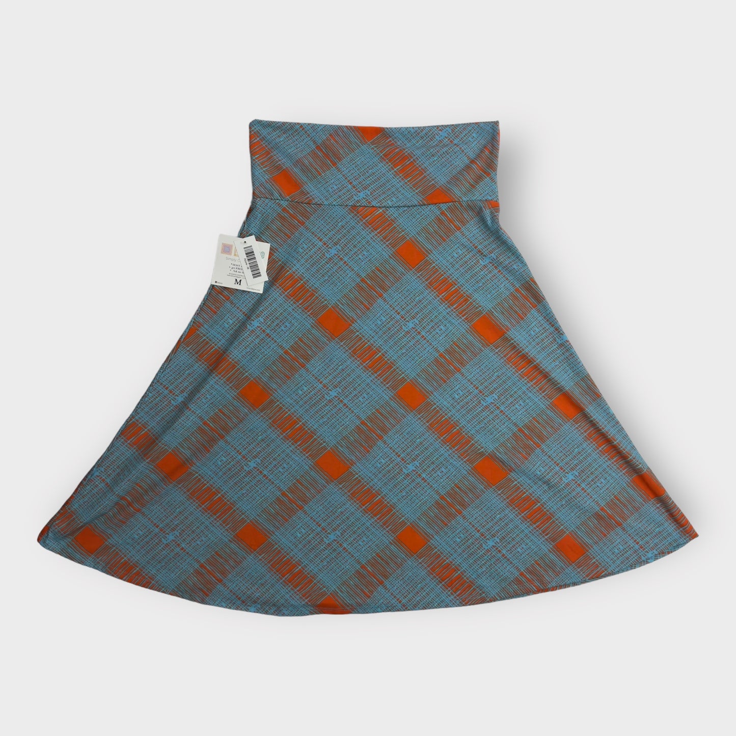 LuLaRoe Azure A-Line Skirt | M (6-8) | Light Blue/Orange Large Plaid | NWT