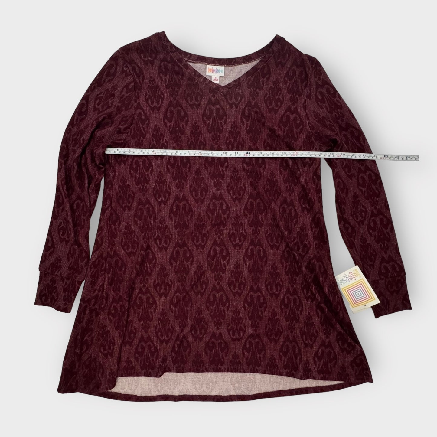 LuLaRoe Elizabeth L/s Tunic | S (6-8) | Deep Red Geometric Diamond | NWT