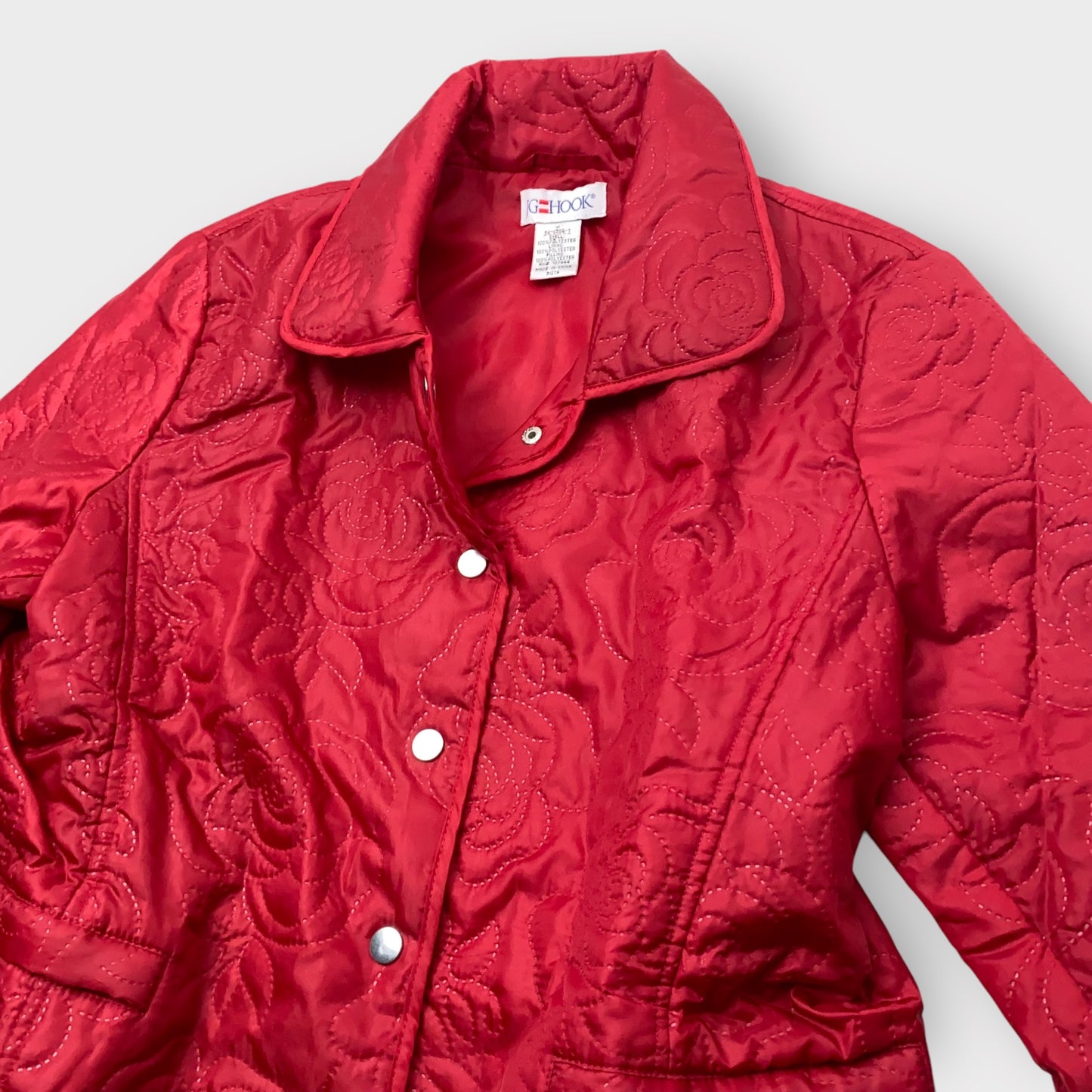 J.G. Hook Red Lightweight Rose Pattern Snap Jacket M