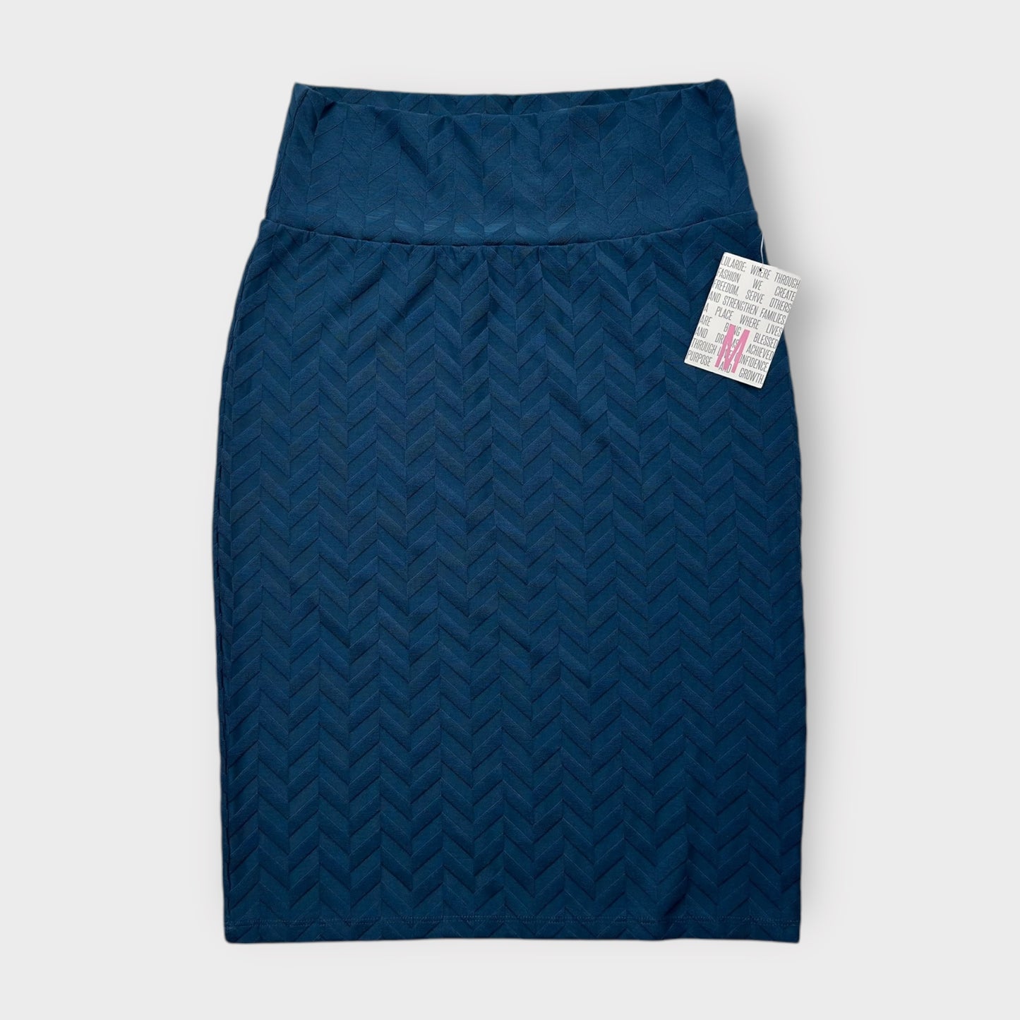 LuLaRoe Cassie Pencil Skirt - Blue Textured Chevron Pattern - Size M (8-10) - NWT