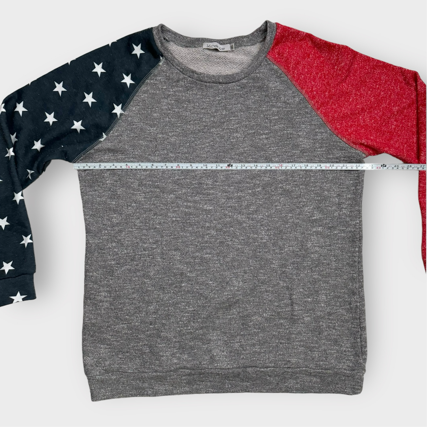 Michelle Mae Pullover Sweatshirt | 1XL | Gray/Red/Blue Stars | GUC