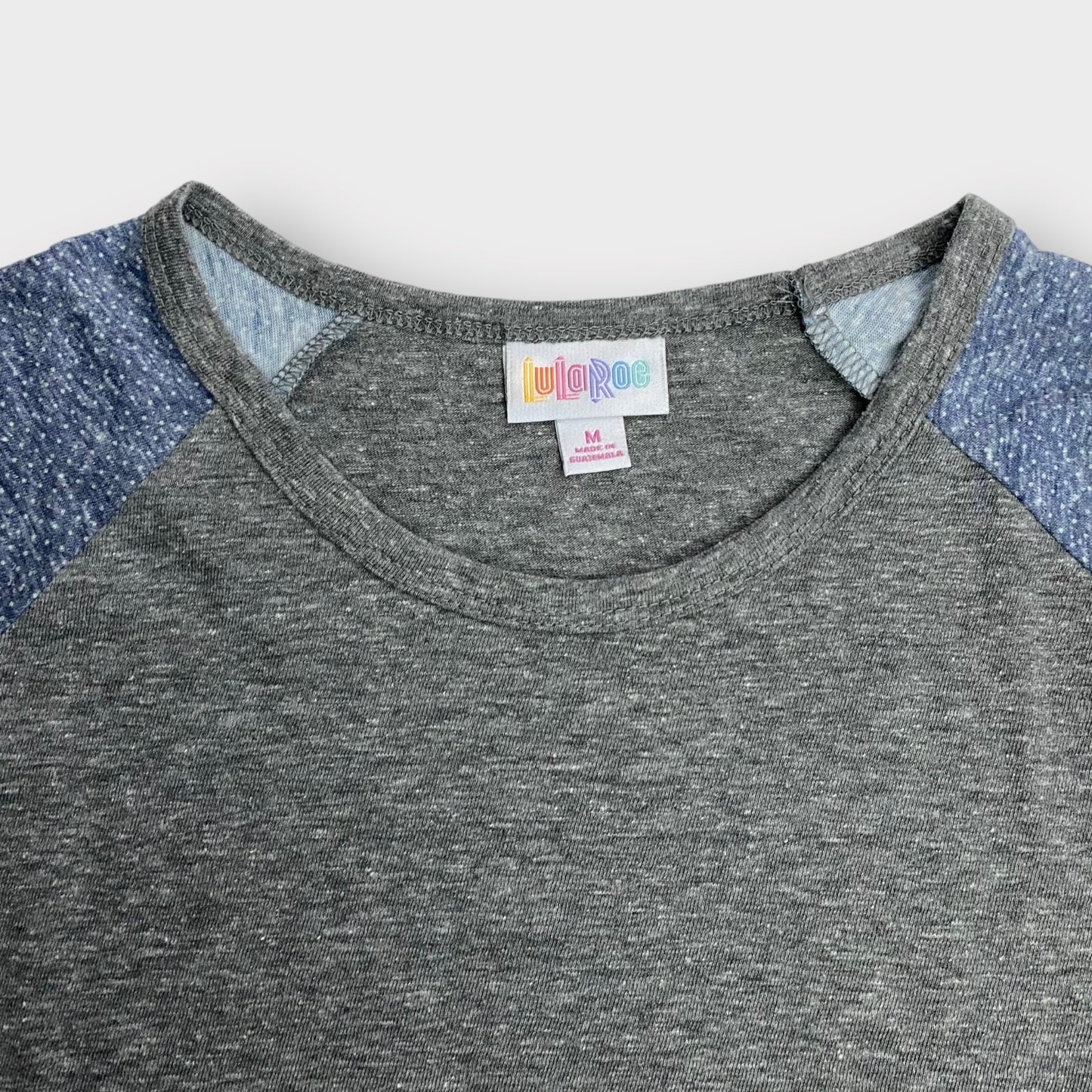 LuLaRoe Randy Raglan Tee | M | Gray/Blue Swiss Dot | Colorblock | NWT