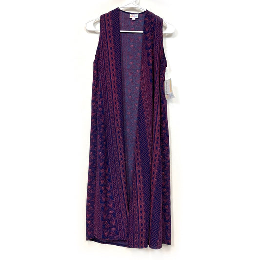 LuLaRoe Womens Size XS Purple/Pink Anthemion Pattern Joy Geometric Duster Vest Sleeveless NWT