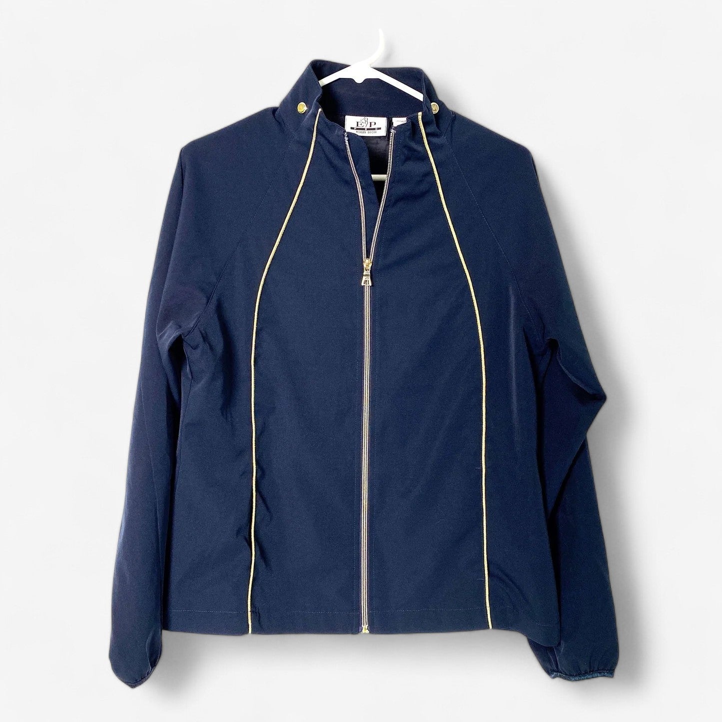EP Pro Tour Tech Women's Blue Lightweight Full-Zip Golf Jacket with Gold Detail - Size M - Pre-Owned