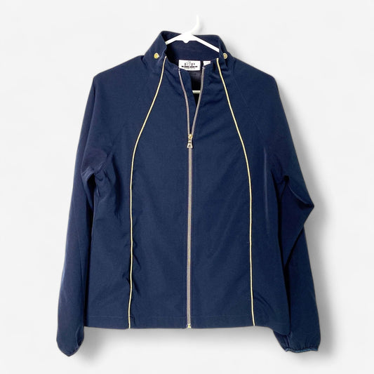 EP Pro Tour Tech Women's Blue Lightweight Full-Zip Golf Jacket with Gold Detail - Size M - Pre-Owned