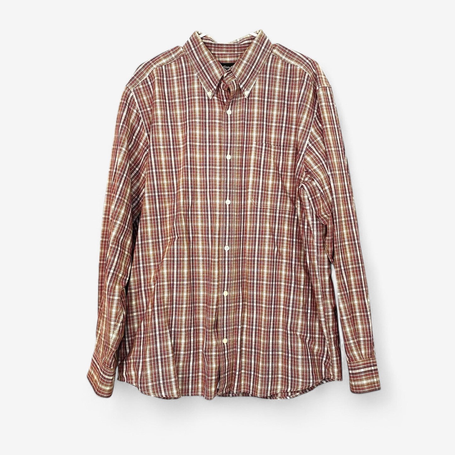 Eddie Bauer Men's Relaxed Fit Red Plaid Flannel Button-Down Shirt - Size L - Pre-Owned