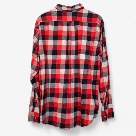 Eddie Bauer Men's Red Black Gray Plaid Flannel Button-Up Shirt - Short Sleeve - Size XXL