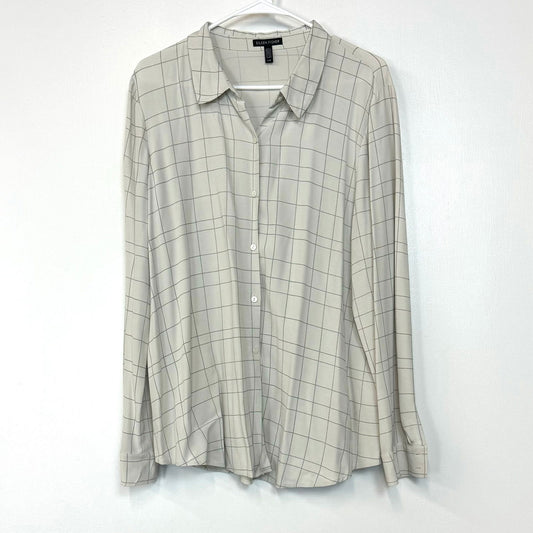 Eileen Fisher | Womens Windowpane Button-Up Blouse | Color: Ivory/Black | Size: L | Pre-Owned -  | Buy at Parsimony Shoppes