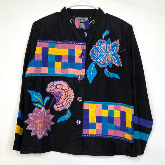Elegant Indigo Moon Womens Size Medium Black Jacket Mandrin Collar Embroidered & Embellished -  | Buy at Parsimony Shoppes