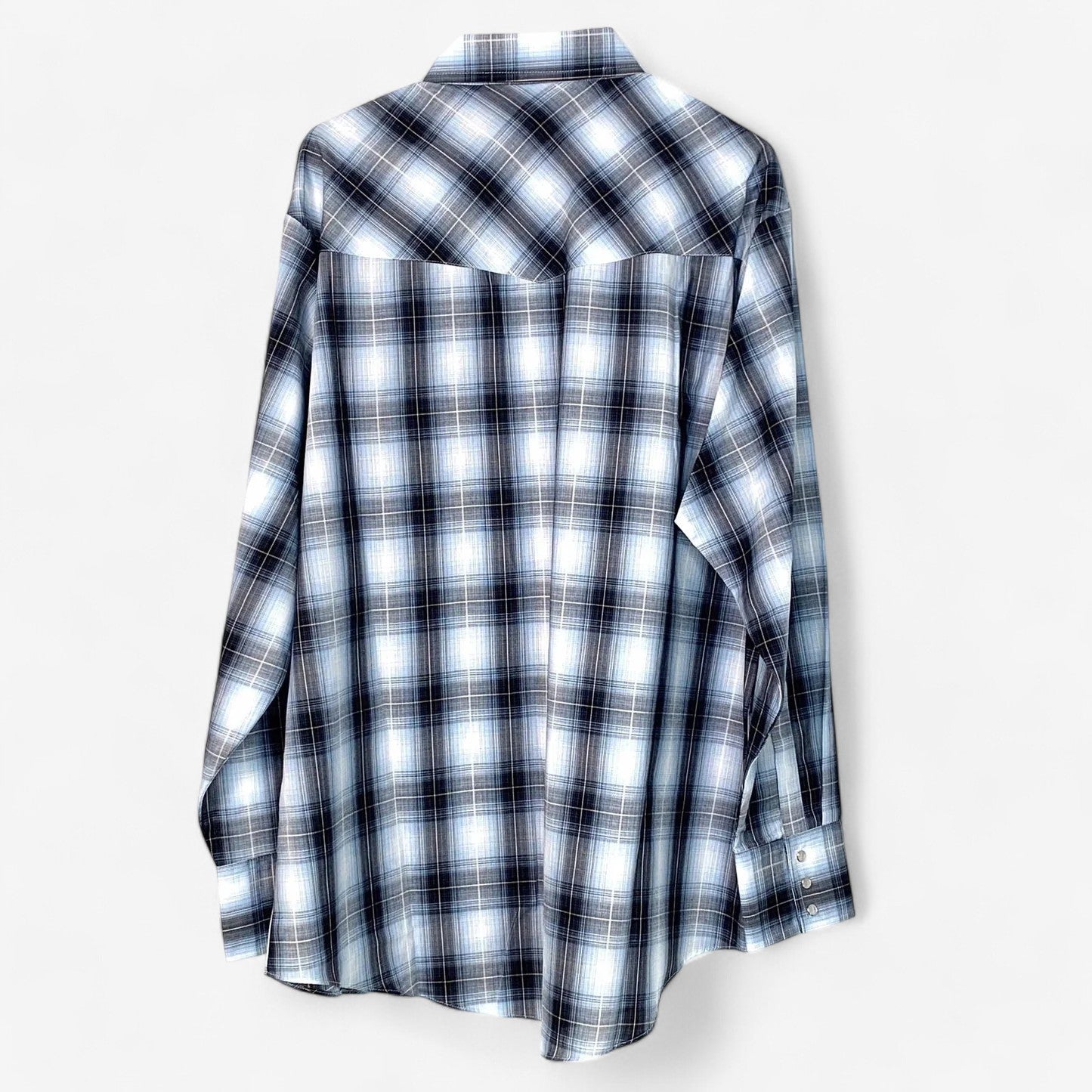 Ely Cattleman Men's Grayish Blue Plaid Western Pearl Snap Shirt - Sizes L & XL - Long Sleeve - New with Tags
