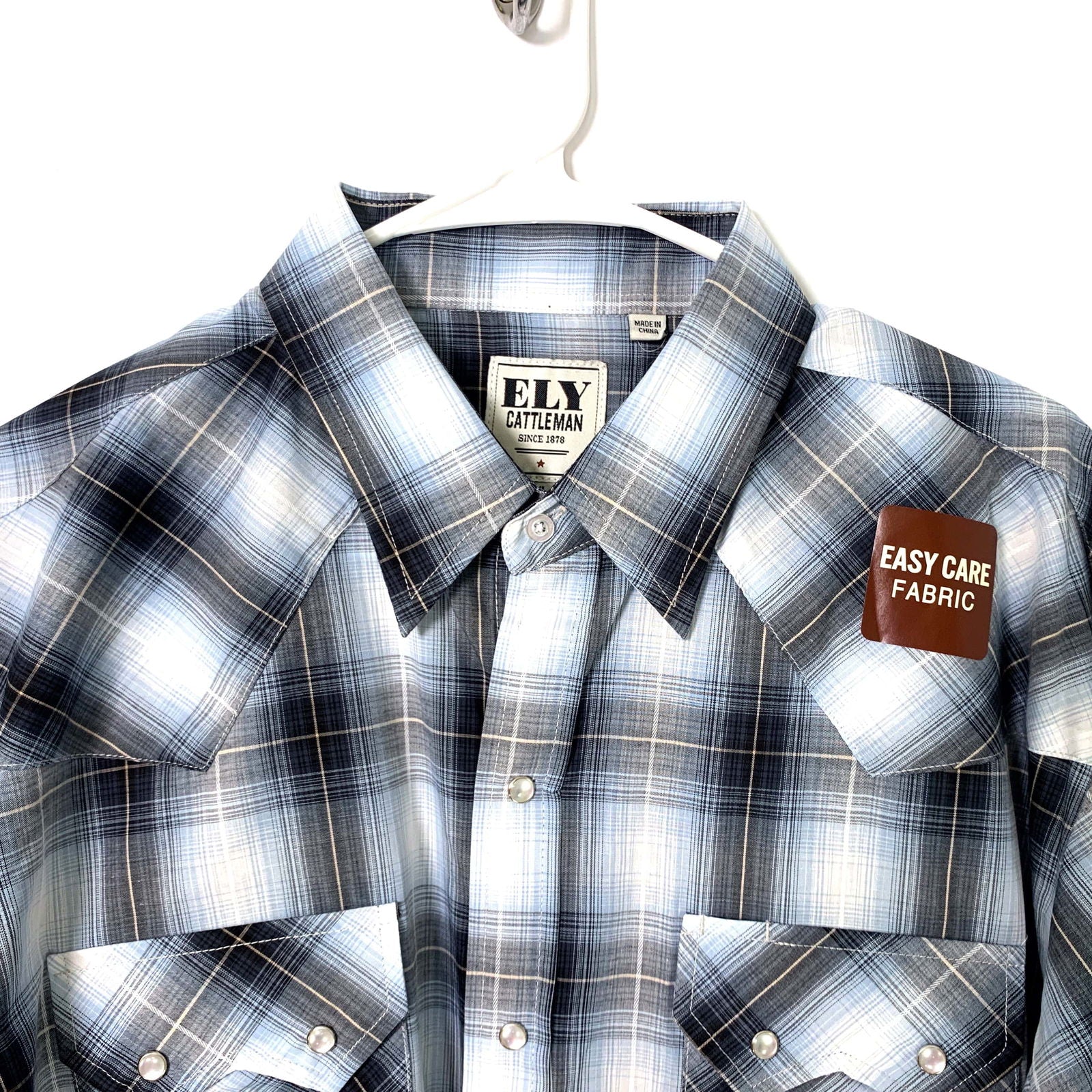 Ely Cattleman Mens Blue Plaid Western Long Sleeve Pearl Snap Up NWT -  | Buy at Parsimony Shoppes