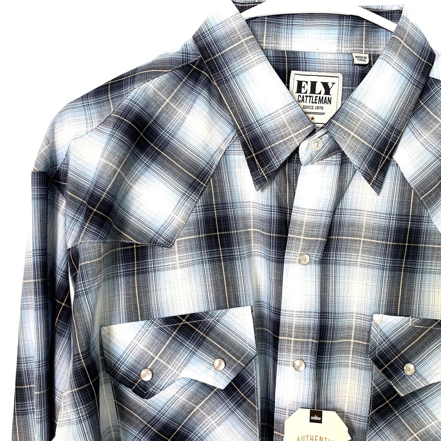 Ely Cattleman Mens Blue Plaid Western Long Sleeve Pearl Snap Up NWT -  | Buy at Parsimony Shoppes