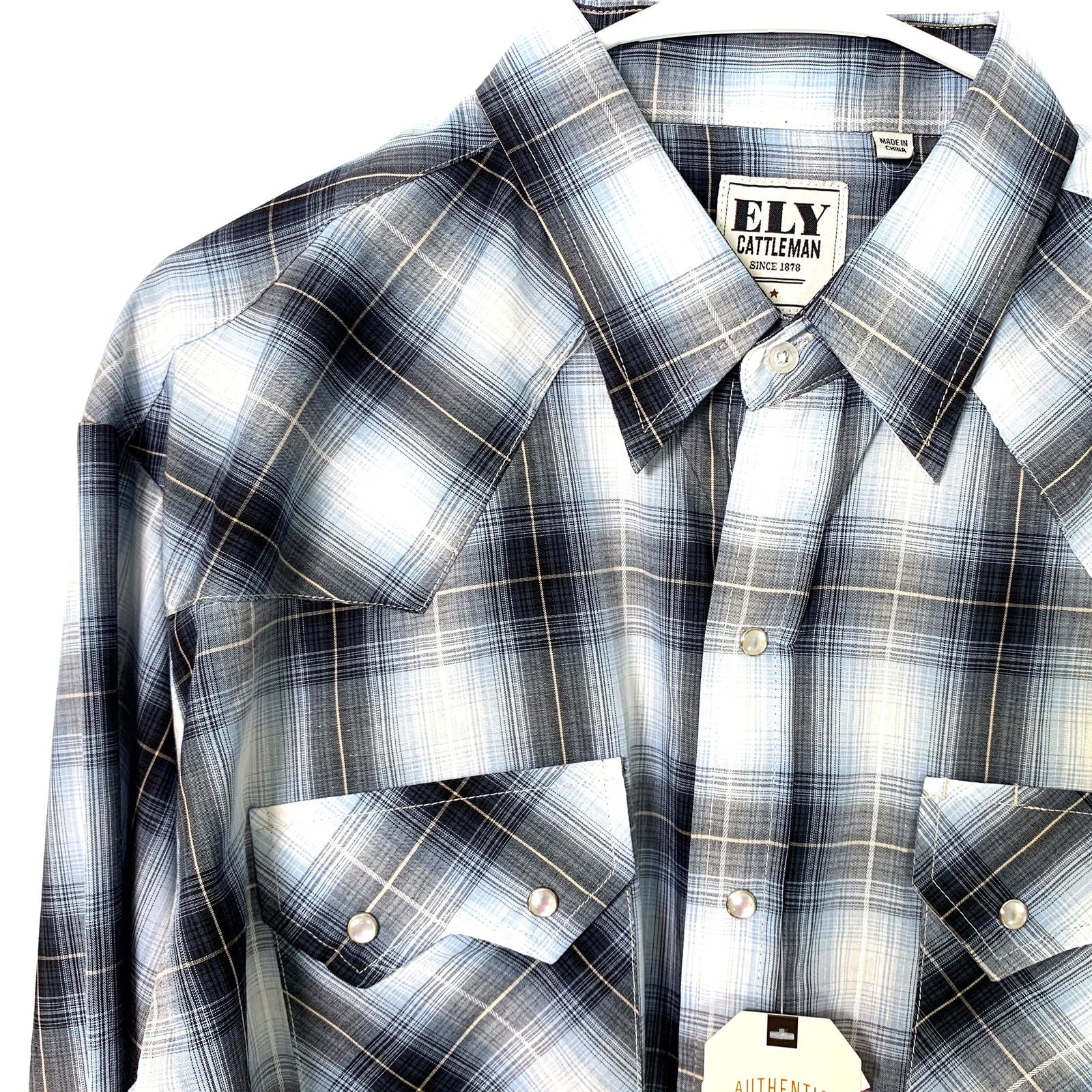 Ely Cattleman Mens Blue Plaid Western Long Sleeve Pearl Snap Up NWT -  | Buy at Parsimony Shoppes