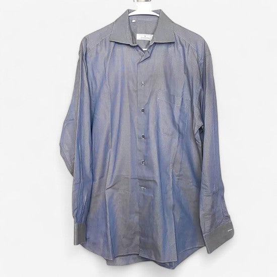 Ermenegildo Zegna Men's Gray and White Striped Button-Up Dress Shirt - Size 39/15