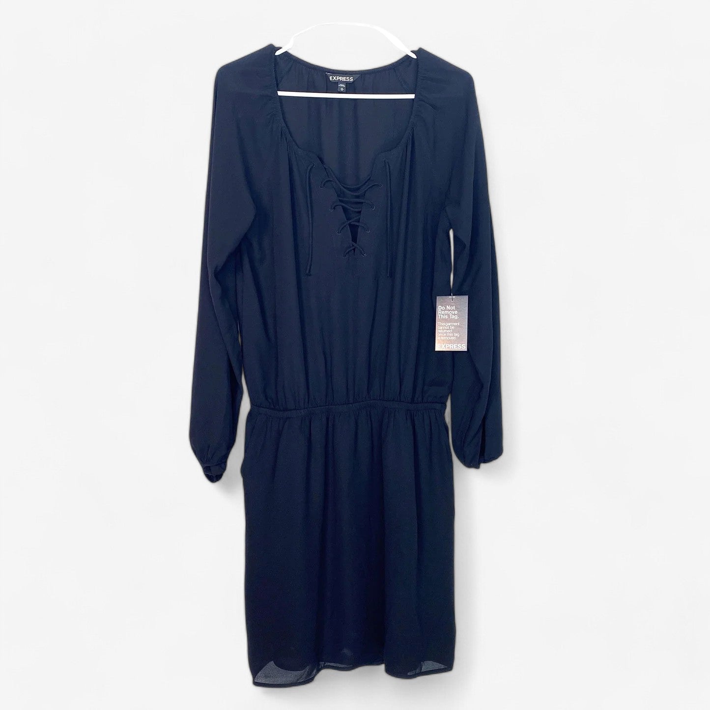 Express Women's Black Lace-Up Knee-Length Dress - Size M