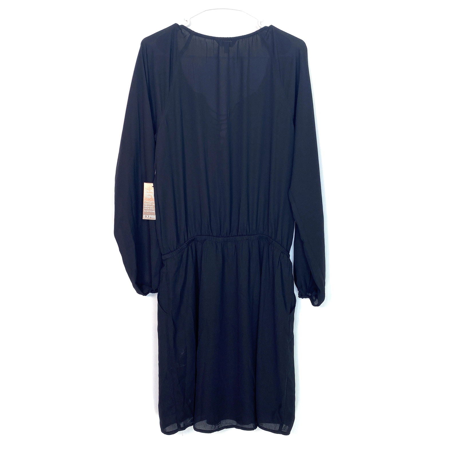 Express Womens Size M Black Long Sleeve Lace Up Knee Length Sheer Dres Parsimony Shoppes