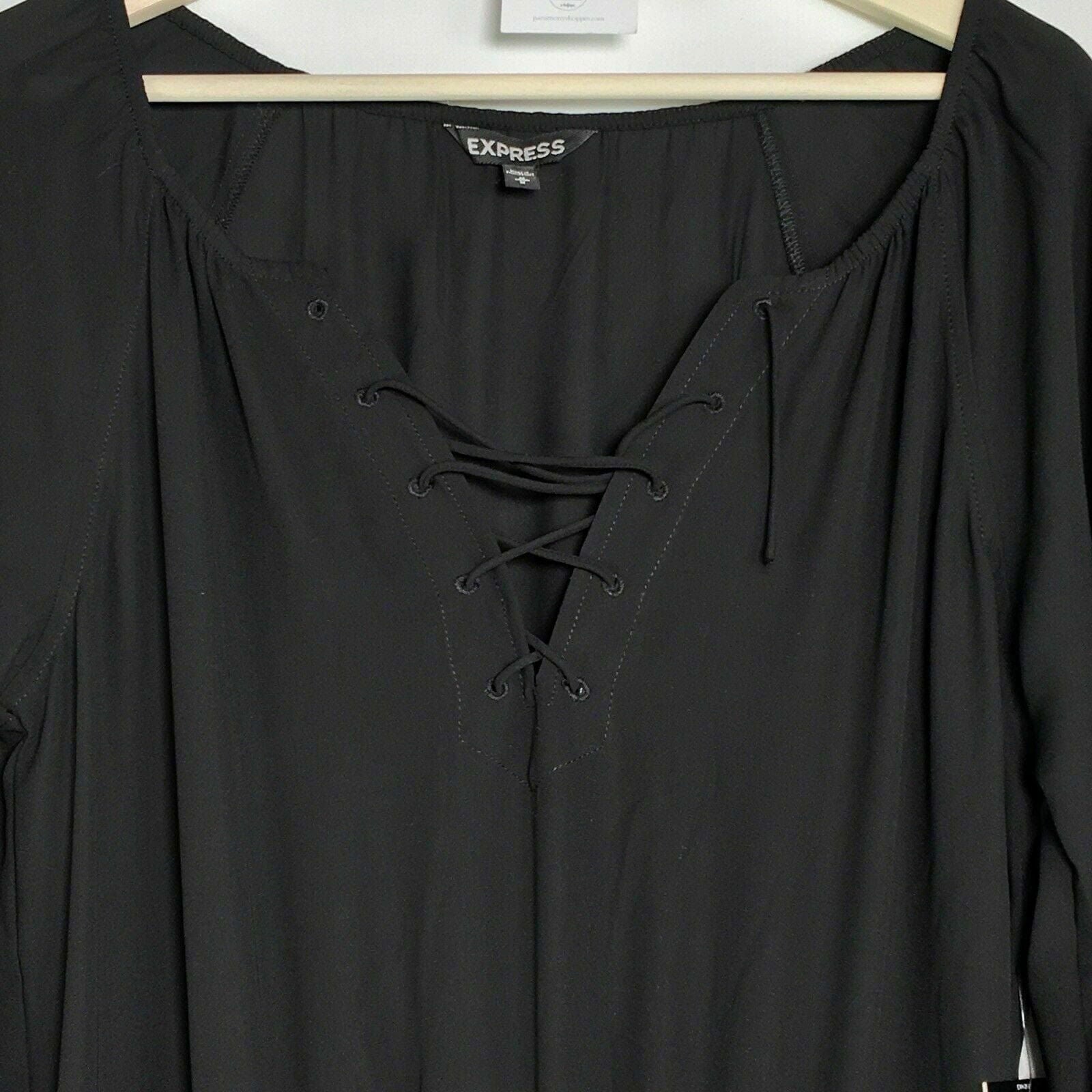 Express Womens Size M Black Long Sleeve Lace-Up Knee Length Sheer Dress NWT -  | Buy at Parsimony Shoppes