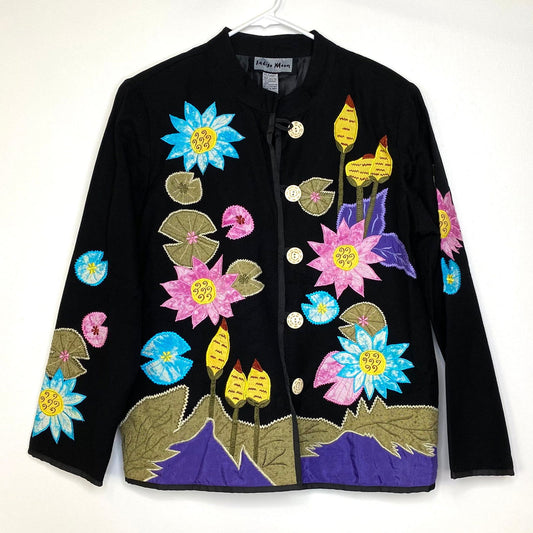 Eye-Catching Indigo Moon Womens Embroidered & Embellished Button-Up Jacket Size Medium Floral Black -  | Buy at Parsimony Shoppes