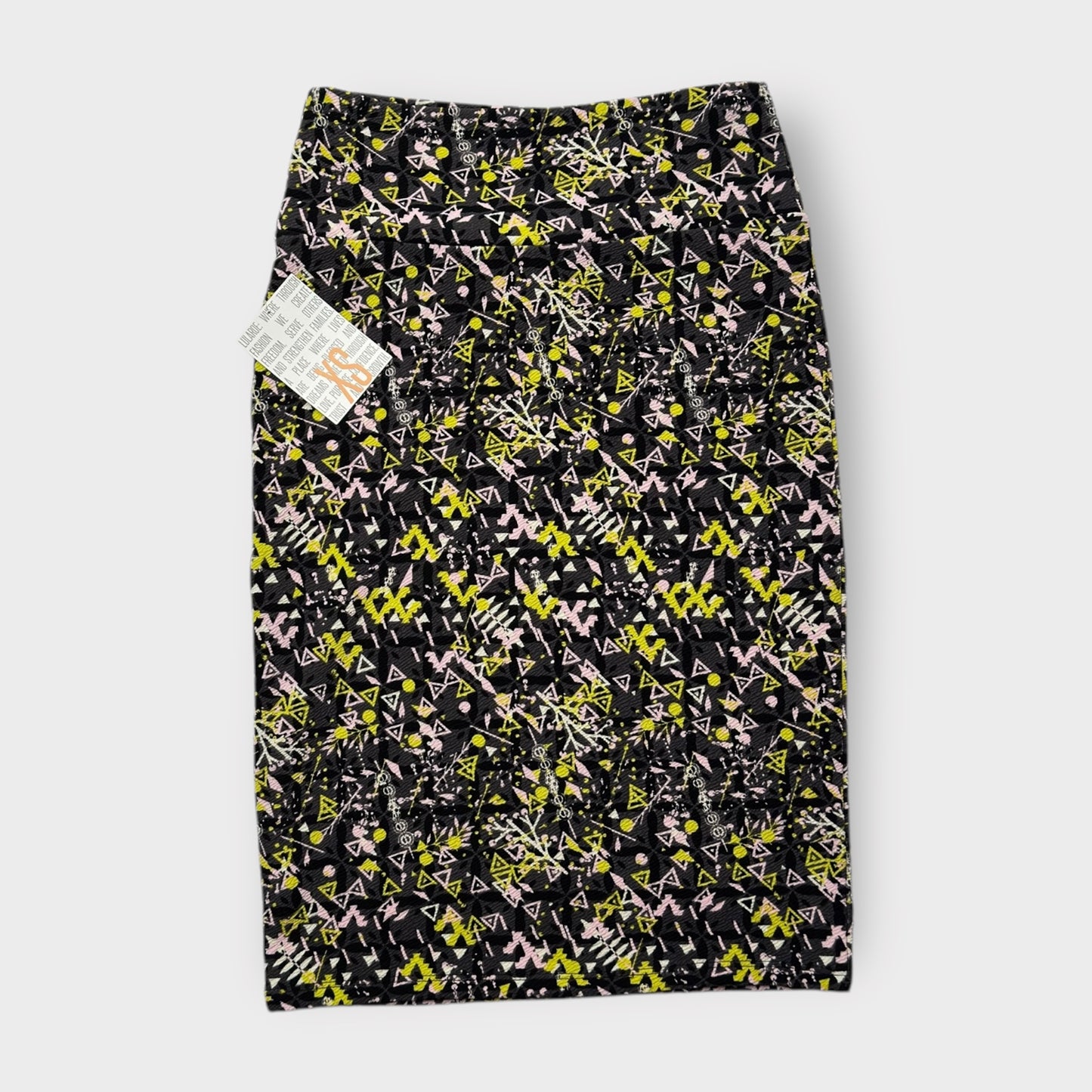 LuLaRoe Cassie Pencil Skirt - Black Pink Yellow Abstract - Women's XS (0-2) - NWT