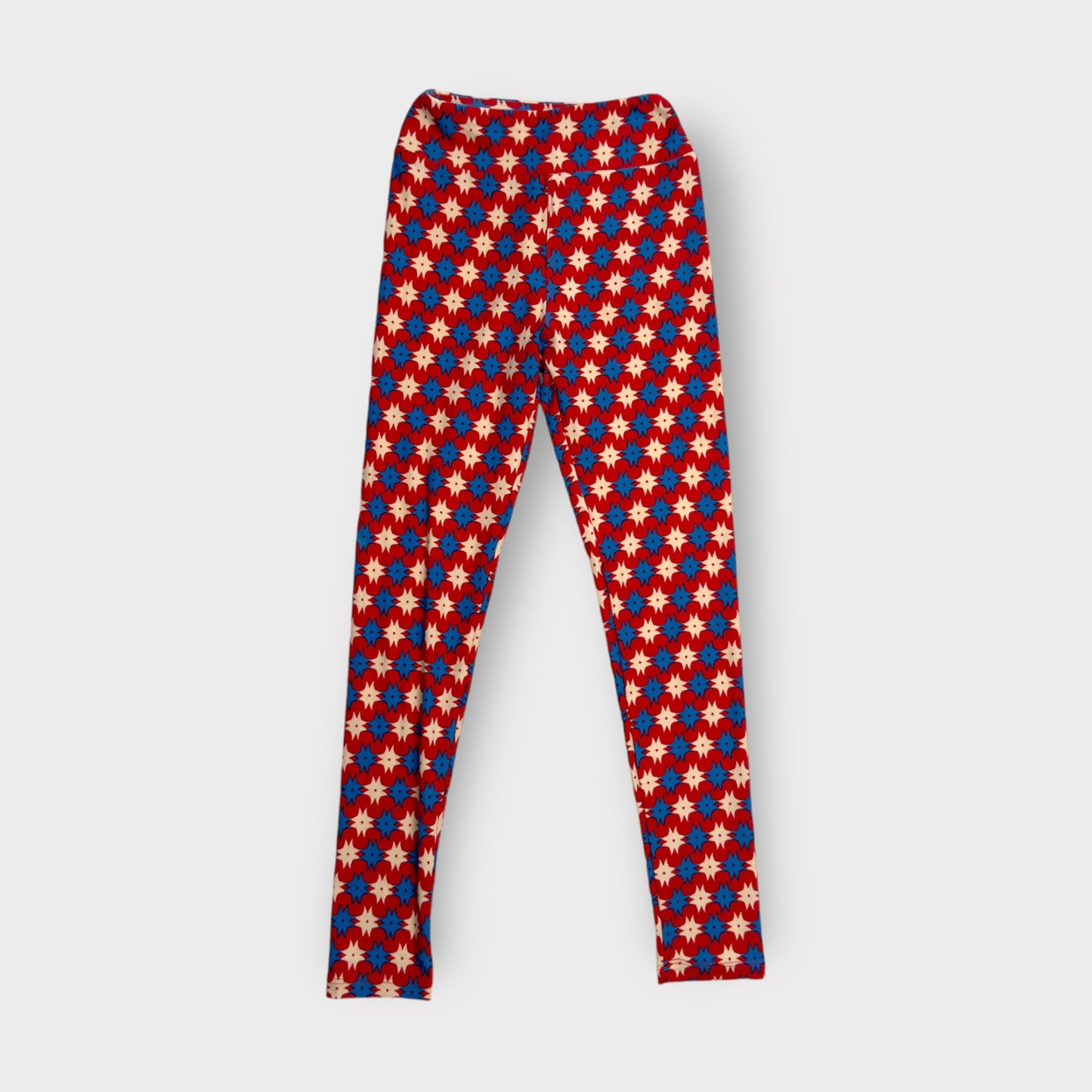 LuLaRoe Juniors Leggings | Tween (00-0) | Red/Blue Starburst Print | New