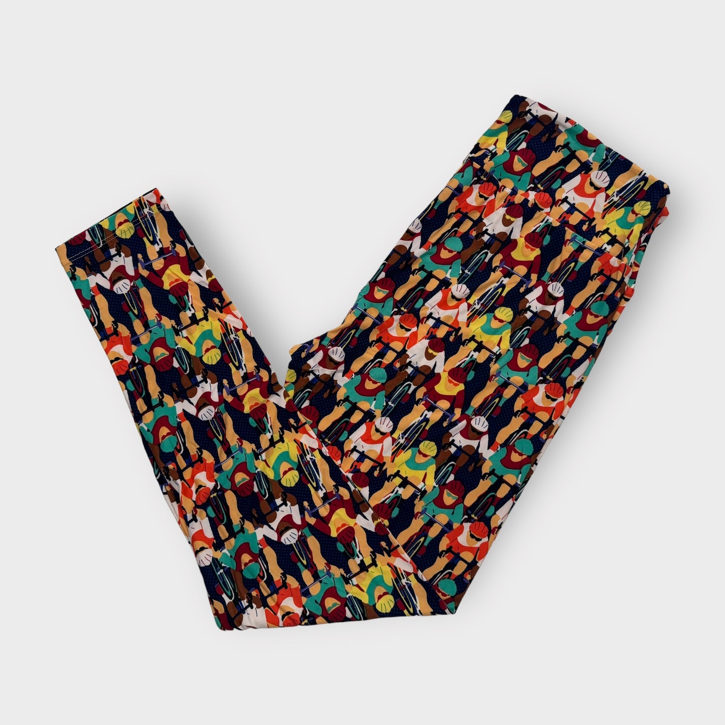 LuLaRoe Print Leggings | TC (12-18) | Multicolor Cyclists | New