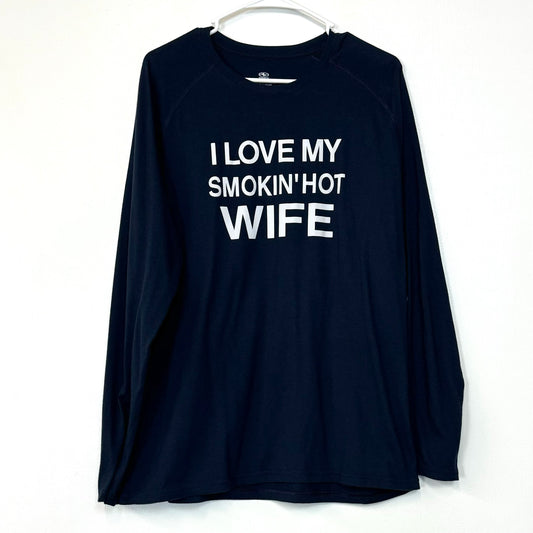 ‘I Love My Smoking Hot Wife’ | Mens L/s Loose Fit T-Shirt | Color: Blue | Size: L