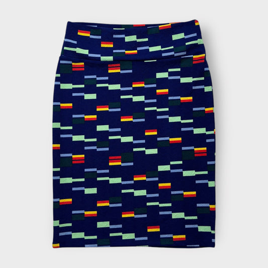 LuLaRoe Cassie Pencil Skirt - Peacock Blue Multicolor Blocks - Women's L (12-14) - NWT