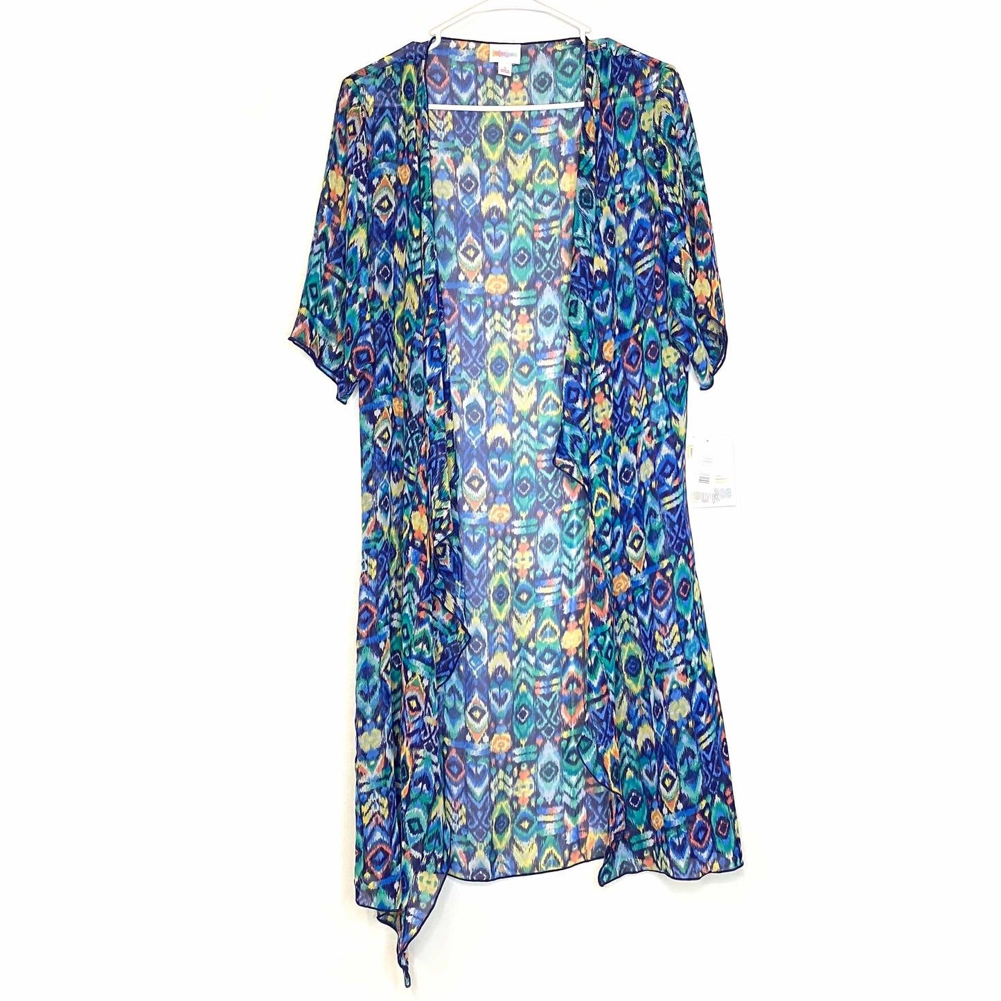 LuLaRoe Womens Size S Multicolor Ikat ‘Shirley’ Kimono Cover Up L/s NWT