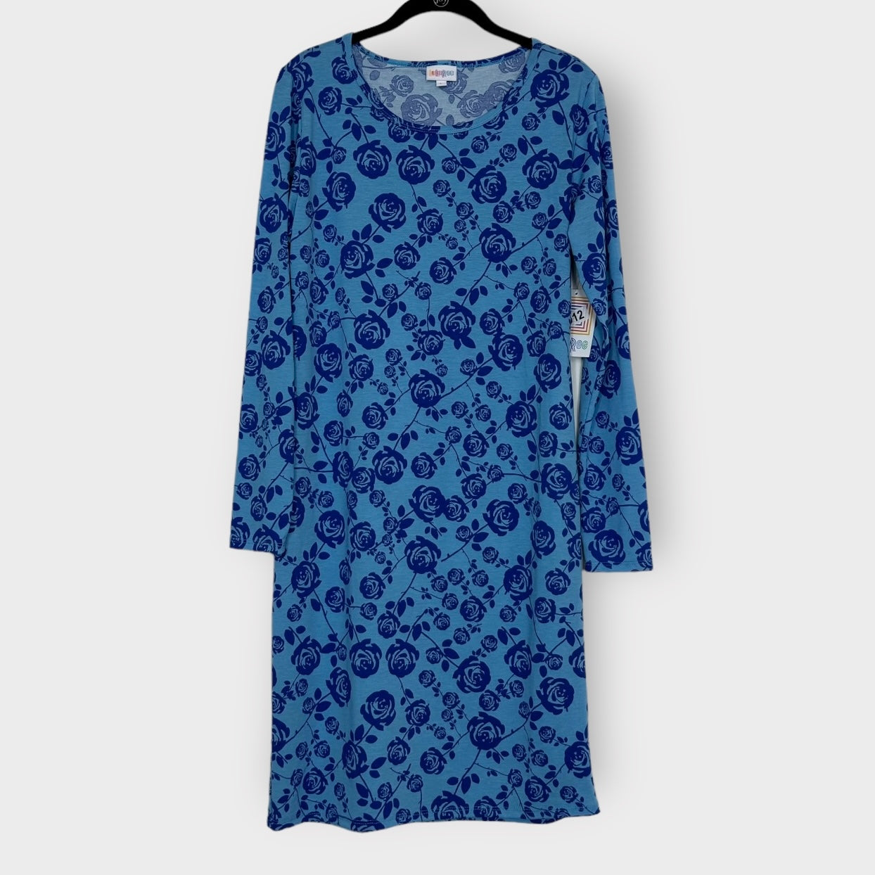 LuLaRoe Vault | Debbie L/s Sheath Dress | Size: L (14-16) | Blue | Floral | NWT