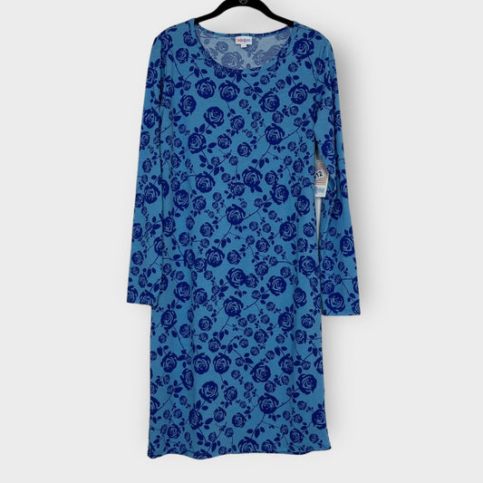 LuLaRoe Vault | Debbie L/s Sheath Dress | Size: L (14-16) | Blue | Floral | NWT