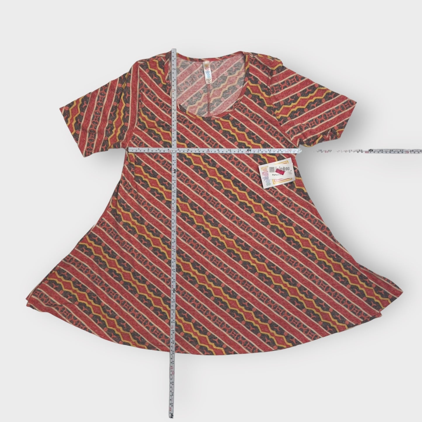 LuLaRoe Perfect T Swing Top | M (10-12) | Red/Gray Diagonal Striped | NWT