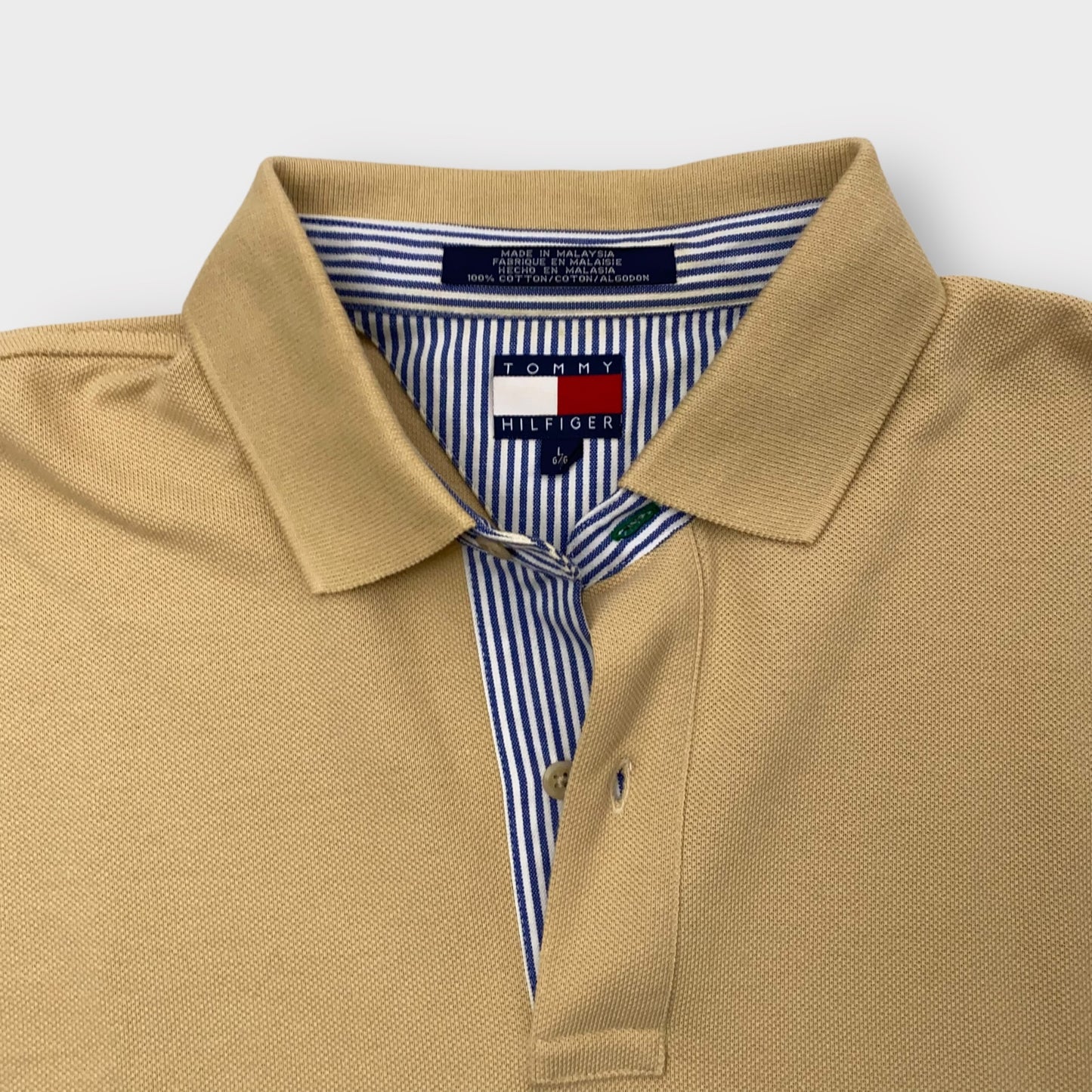 Tommy Hilfiger Men's Tan Short Sleeve 100% Cotton 2-Button Polo Golf Shirt - Size L - Pre-Owned