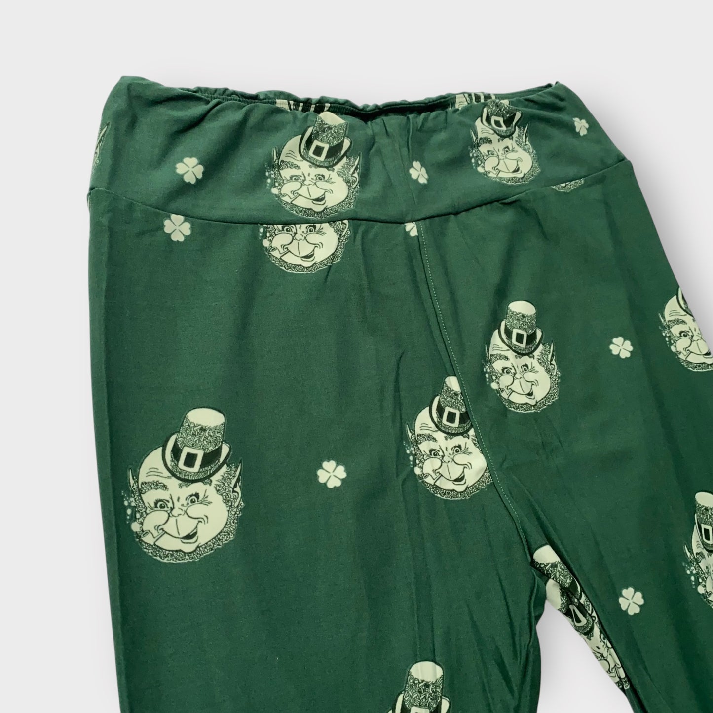 LuLaRoe Leggings TC (12-18) - Green & Beige Leprechaun and Shamrock Print - Ultra Soft Stretch Fabric