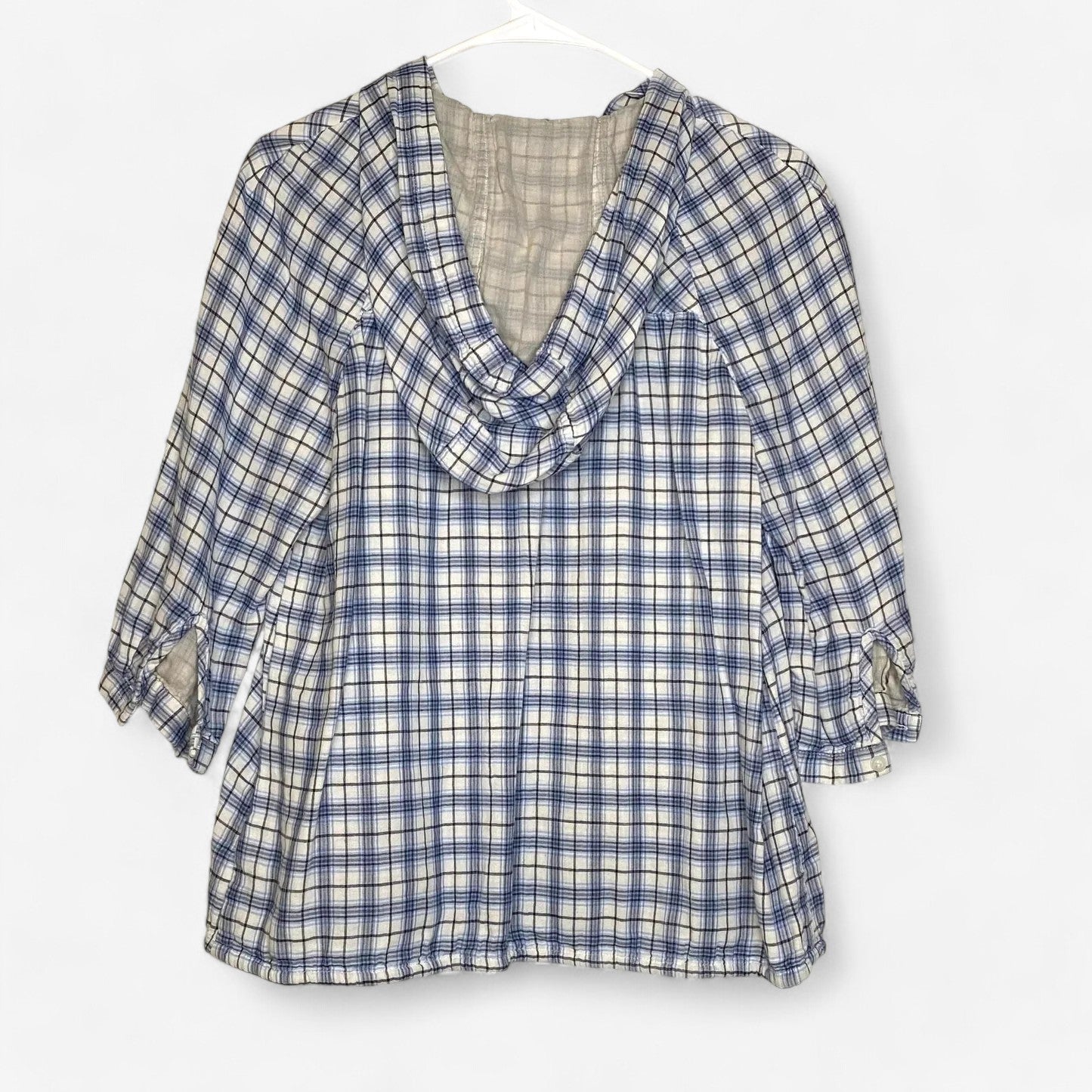 Free People We The Free Women's XS White & Blue Plaid Hooded Windbreaker Jacket - Long Sleeve - Excellent Used Condition