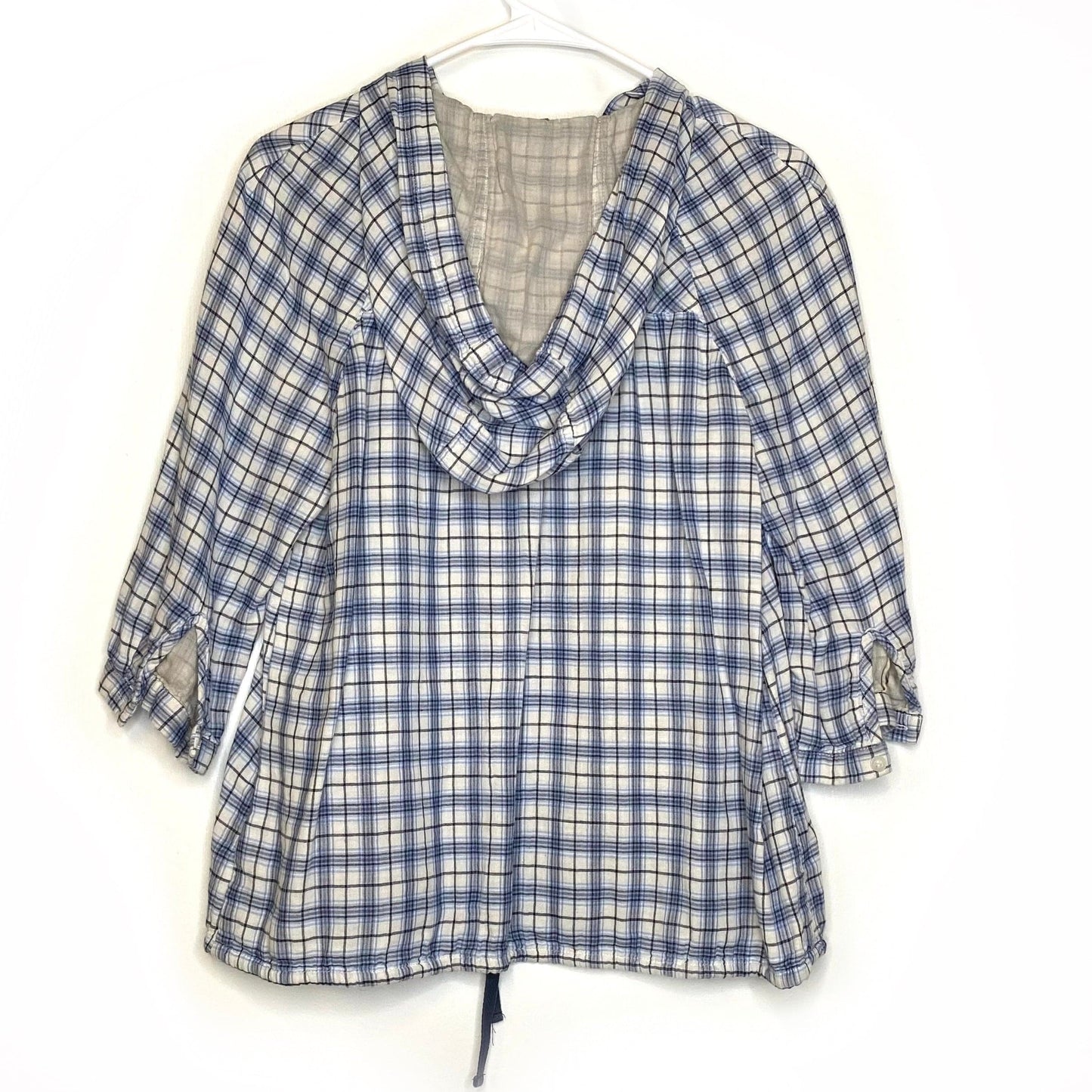 Free People We The Free Collection XS White/Blue Plaid Hooded Windbreaker Jacket L/s Pre-Owned