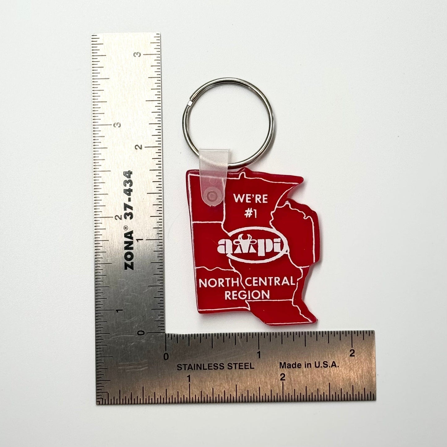 ‘American Milk Producers Inc’ Keychain Key Ring Red Rubber, Pre-Owned