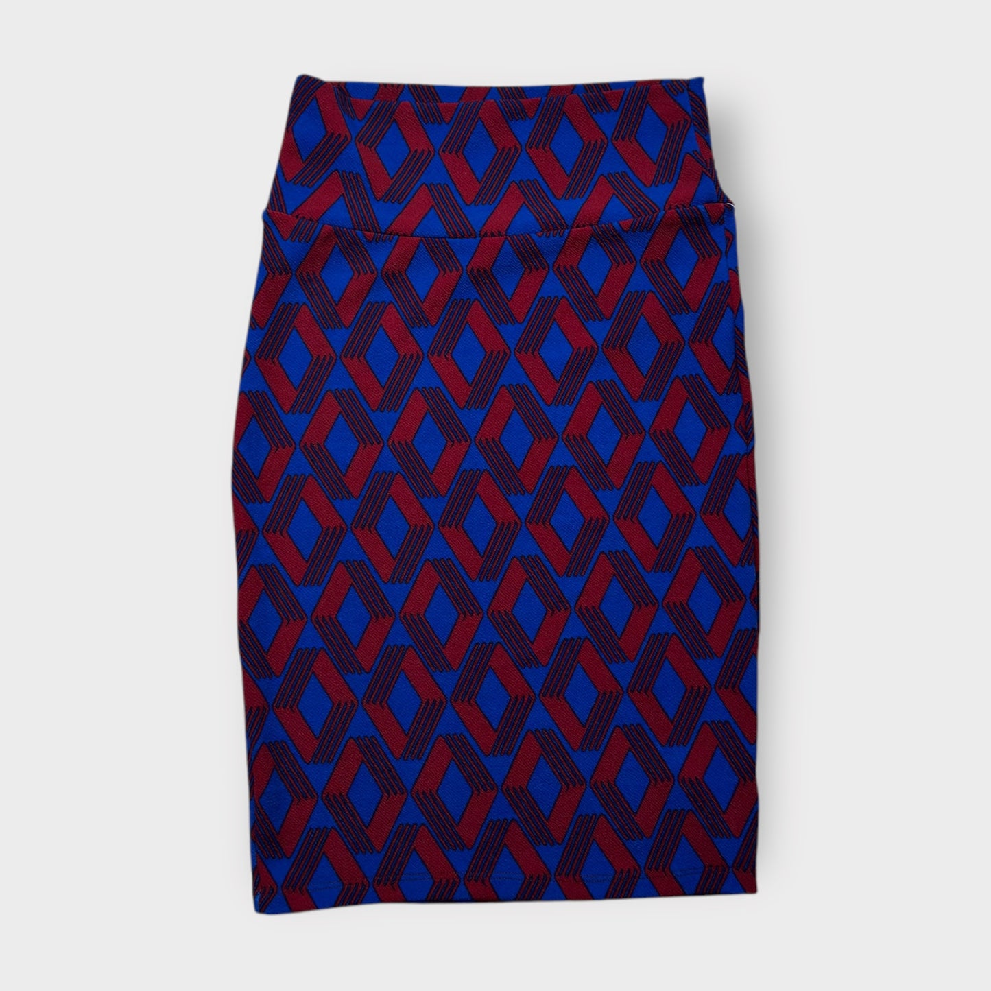 LuLaRoe Cassie Pencil Skirt - Blue/Red Geometric Diamonds - Women's XS (0-2) - NWT