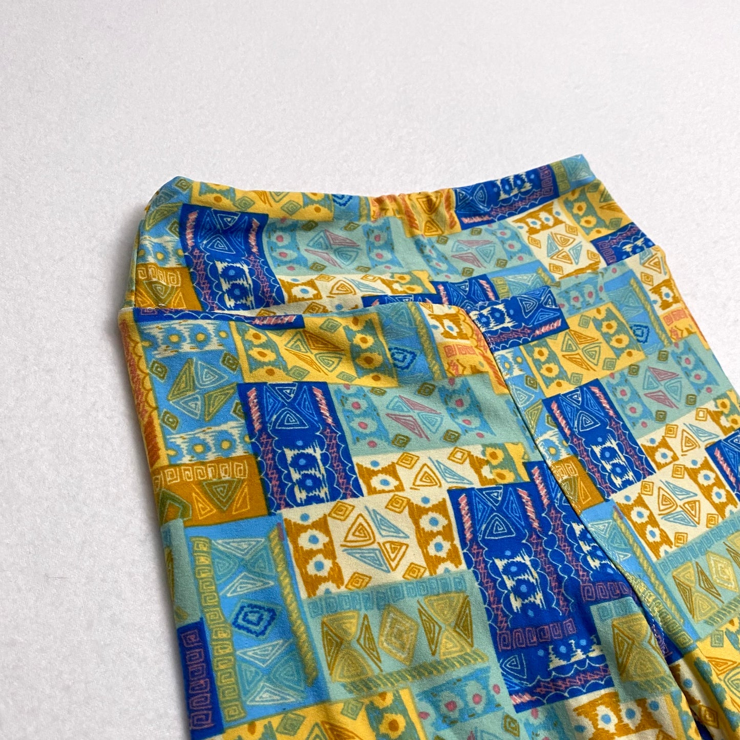 LuLaRoe Juniors Leggings | Tween (00-0) | Yellow/Blue Tribal Patchwork Print | Buttery Soft | New