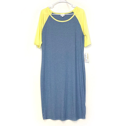 LuLaRoe Julia Bodycon Dress | XL (16-18) | Yellow/Blue | Colorblock | NWT