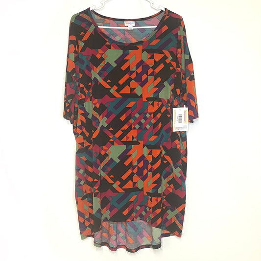 LuLaRoe Womens L Irma Vibrant Multicolor Geometric Weave Pattern S/s Tunic Top NWT