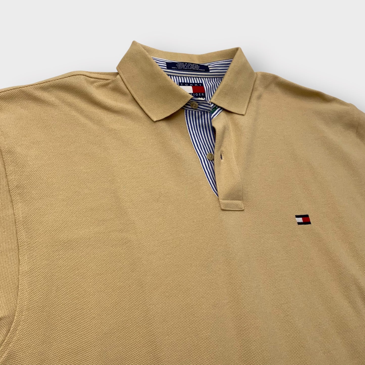 Tommy Hilfiger Men's Tan Short Sleeve 100% Cotton 2-Button Polo Golf Shirt - Size L - Pre-Owned