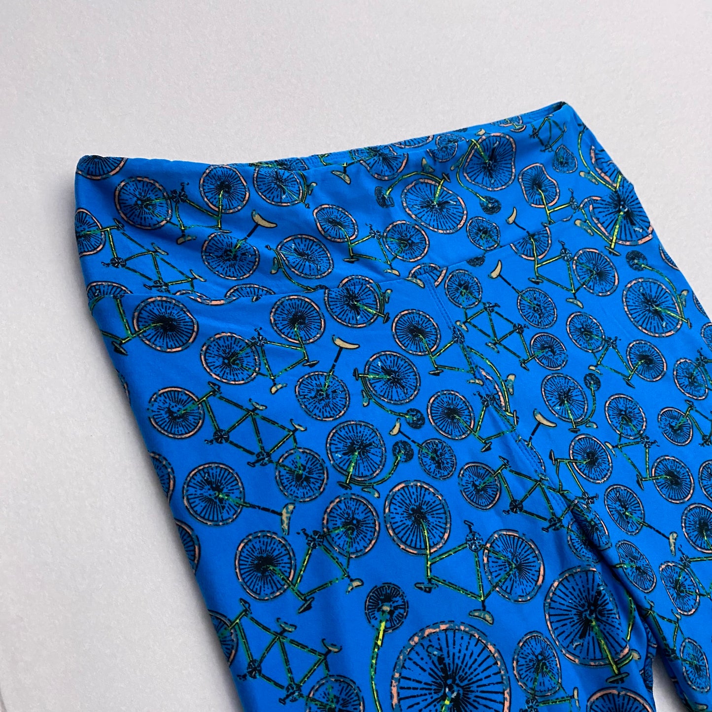 LuLaRoe Leggings | TC (12-18) | Blue Unicycles/Bicycles Print | New