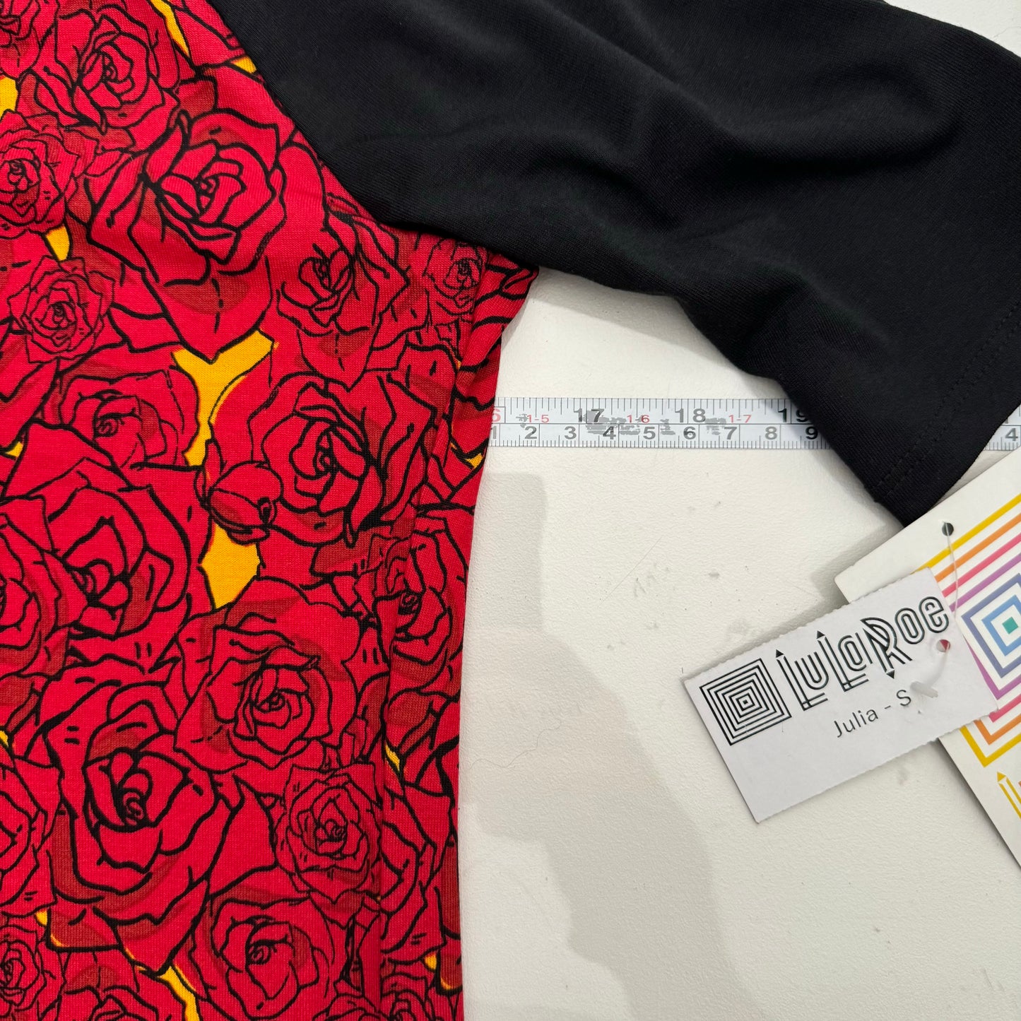 LuLaRoe Julia Bodycon Dress | S (4-6) | Red/Black | Raglan/Roses | NWT