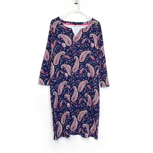 Talbots Womens Size XL Blue/Pink/White Floral-Paisley ¾ Sleeve Shift Dress Pre-Owned