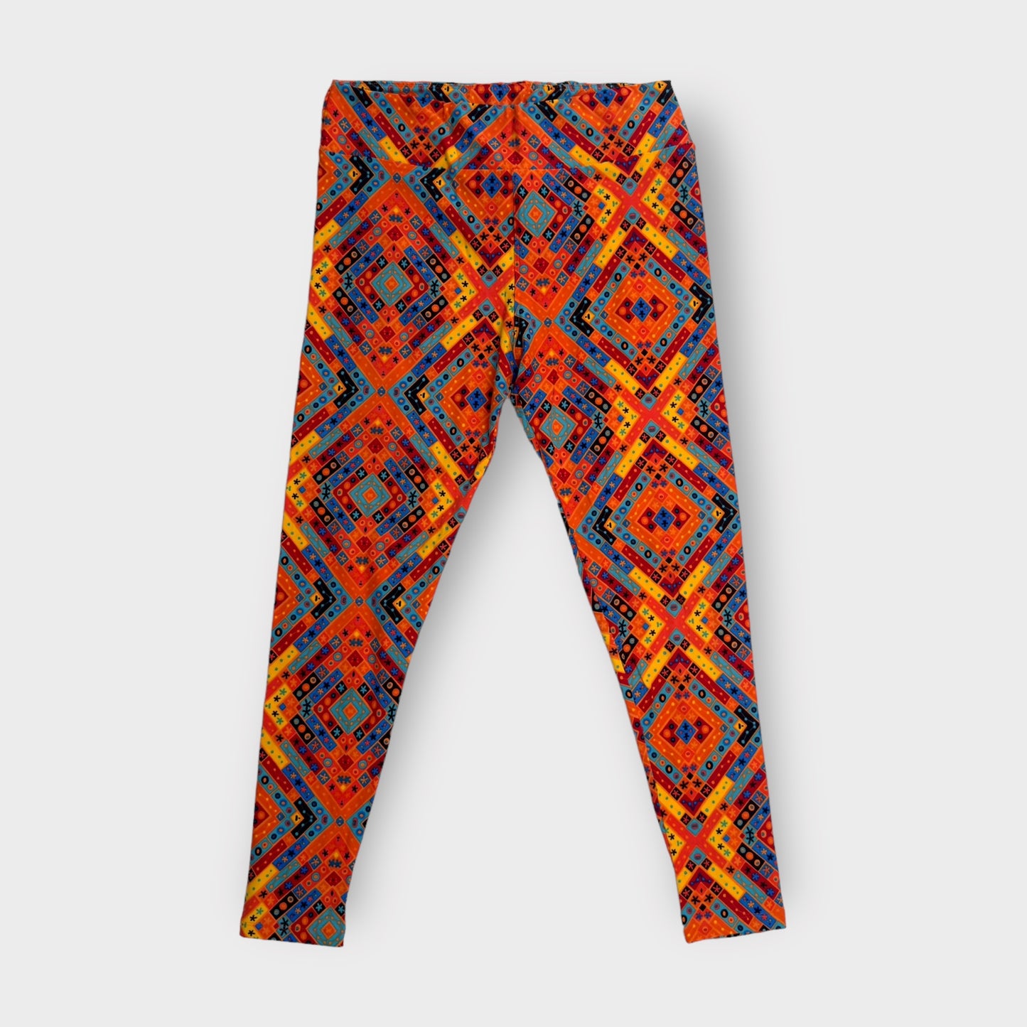 LuLaRoe Print Leggings | TC (12-18) | Orange Patchwork Geometric | New