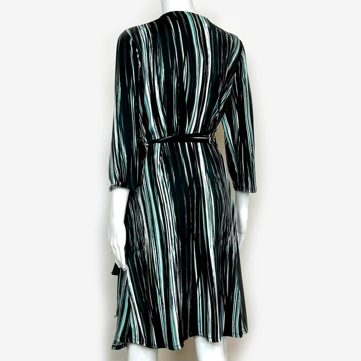 LuLaRoe Vault | Michelle Wrap Dress | Size: M | Color: Black/Green | Verticla Striped | NWT